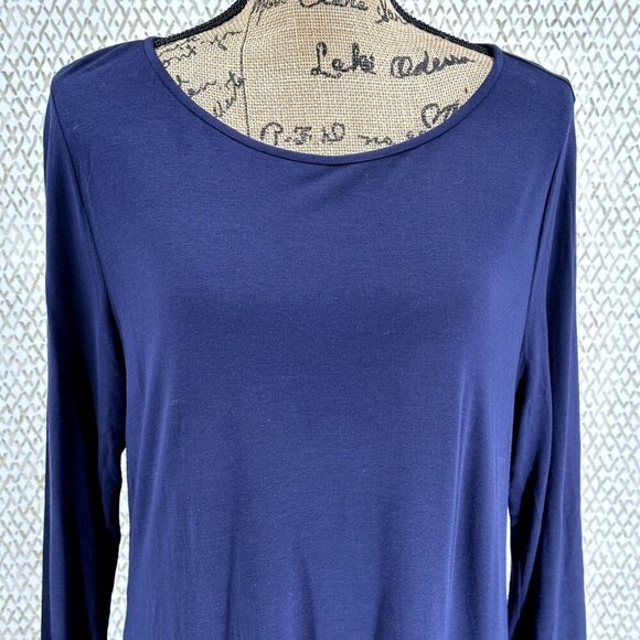 Eileen Fisher Top Women M Blue‎ Long Sleeve Jewel Neck Slits Lightweight Tunic - Picture 1 of 7